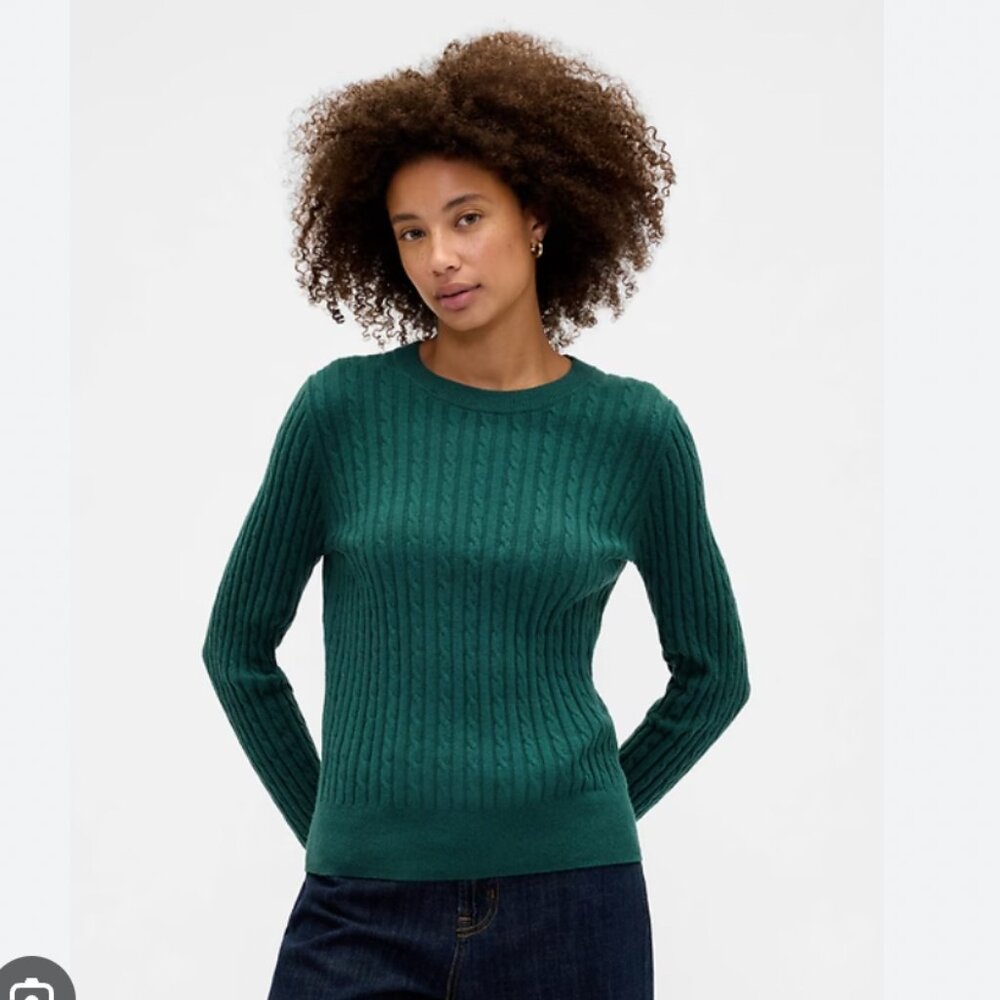 NWT GAP CABLE-KNIT CREWNECK CASHSOFT SWEATER--WOMEN'S SMALL--GREEN--IN PACKAGING